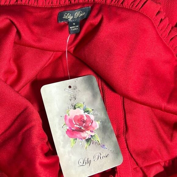 Lily Rose Red button down ruffle trim midi dress - Picture 6 of 9